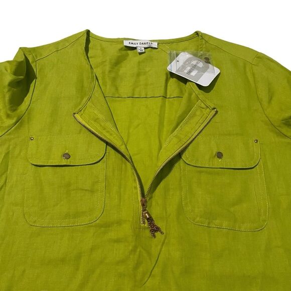 Emily Daniels Linen Blend Green 1/4 Zip Popover Tunic Top Blouse Sz L NWT - Picture 10 of 13